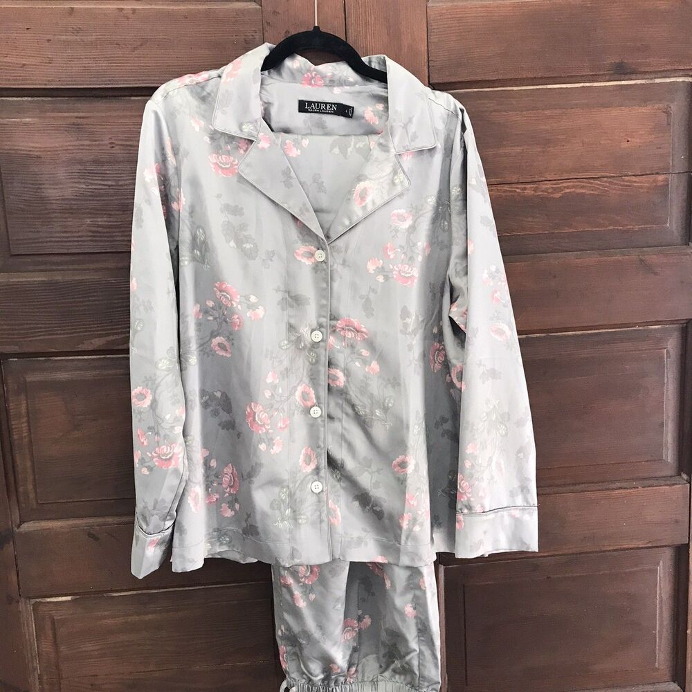 Lauren Ralph Lauren Floral Satin Sleepwear Set Womens L Long Sleeve Pajamas